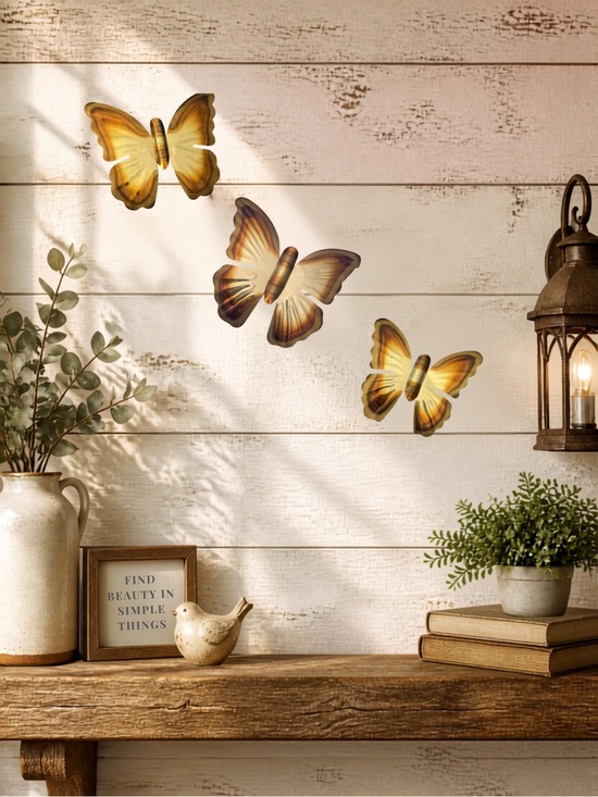 Other - Vintage Brass Butterfly Wall Hanging Art Set of 3 Flame Treated 70s MCM Decor